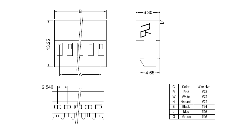 M2050-N-C(90°) IDC dimensions M2050-NC(90°) IDC-Abmessungen