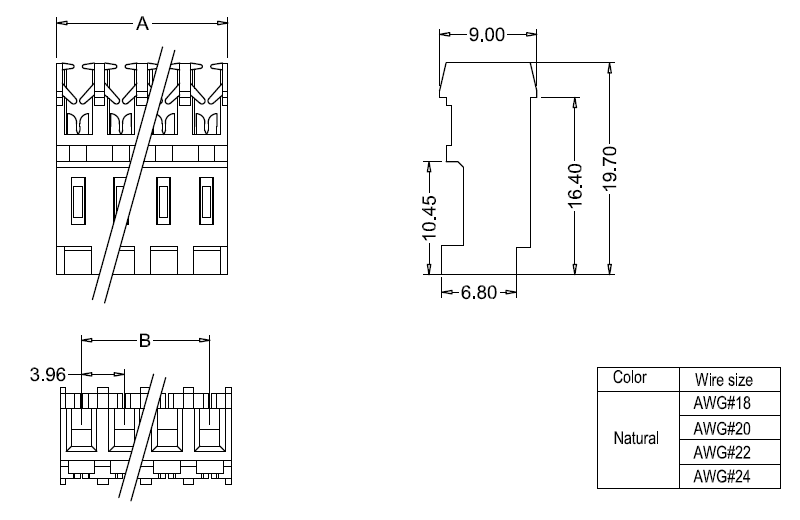 M7060(I)-N-R IDC dimensions M7060(I)-NR IDC-Abmessungen