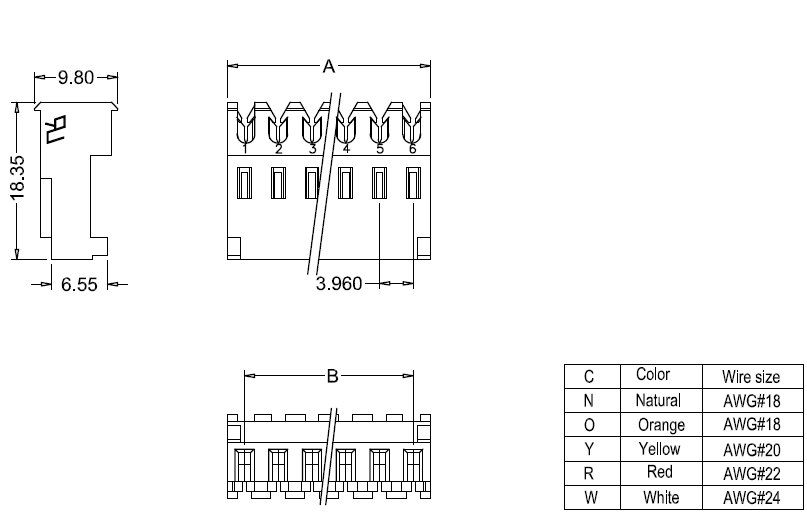 M7060-N-C-P-R IDC dimensions M7060-NCPR IDC-Abmessungen