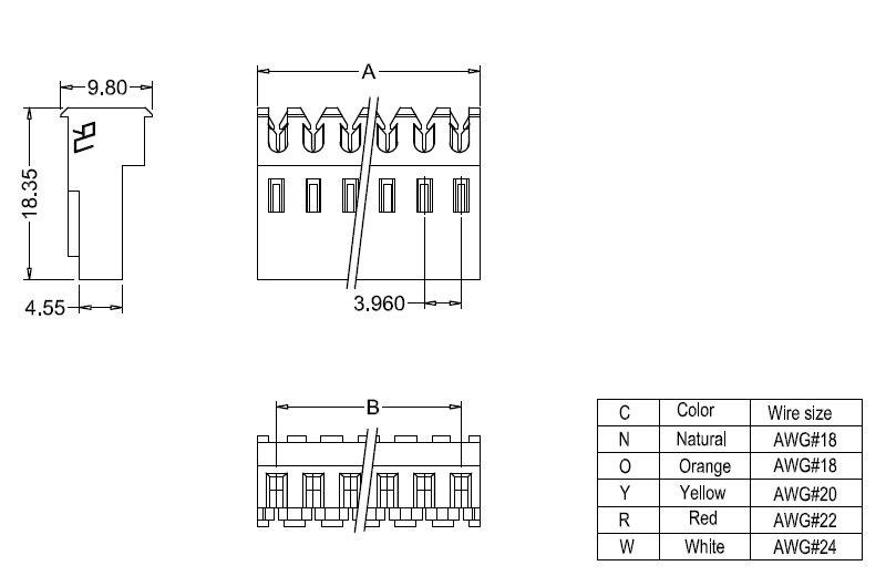 M7060-N-C-P IDC dimensions M7060-NCP IDC-Abmessungen