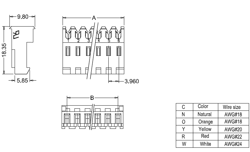 M7060-N-C IDC dimensions M7060-NC IDC-Abmessungen