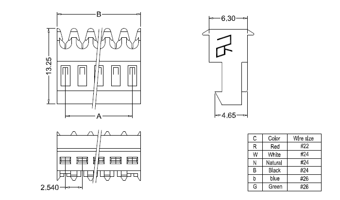 M2050-NC(180&deg;) IDC-Abmessungen